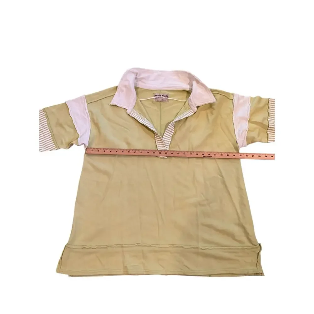 Free People We the Free Clean Prep Polo Pullover Top Lime/White Womens Size L - Picture 5 of 6